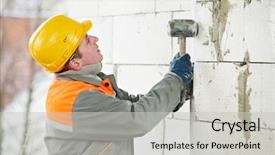  Presentation with calcium - Beautiful theme featuring labor strike - construction mason worker bricklayer installing backdrop and a light gray colored foreground