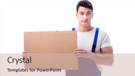  Presentation with labor strike - Beautiful presentation theme featuring labor strike - worker with blank message screen backdrop and a  colored foreground