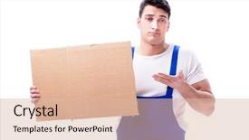  Presentation with blank - Presentation design with labor strike - worker with blank message screen background and a  colored foreground