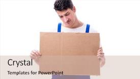  Presentation with blank - Presentation theme enhanced with labor strike - worker with blank message screen background and a  colored foreground