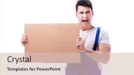  Presentation with laptop blank screen - Presentation with labor strike - worker with blank message screen background and a lemonade colored foreground