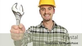  Presentation with labor - Amazing slide deck having labor young caucasian portrait isolated on white backdrop and a mint green colored foreground