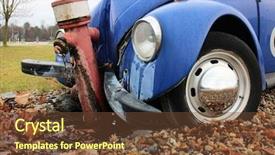  Presentation with car accident - Presentation theme featuring laboral accident - car crashed on a fire background and a tawny brown colored foreground