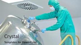  Presentation with pharmaceutical factory - Colorful PPT theme enhanced with pharmaceutical factory man worker operating backdrop and a light blue colored foreground