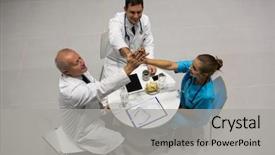  Presentation with giving - Presentation theme consisting of laboratorio da saude - high angle view of doctors background and a light gray colored foreground