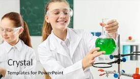  Presentation with chemistry - Slide deck having laboratory - beautiful scared school girl background and a lemonade colored foreground