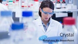  Presentation with chemist - Presentation enhanced with laboratory - chemist wearing safety glasses background and a light blue colored foreground