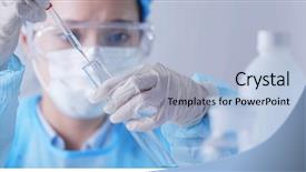  Presentation with research - Beautiful slide deck featuring laboratory - serious scientist is doing her backdrop and a light blue colored foreground