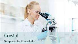  Presentation with microscope - Slide deck enhanced with laboratory - working with microscope background and a sky blue colored foreground