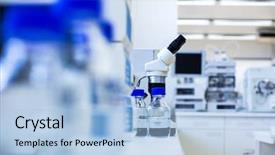  Presentation with chemistry analysis - PPT layouts consisting of laboratory analysis - chemistry lab shallow dof focus background and a light blue colored foreground