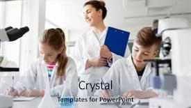  Presentation with children-education - PPT theme with laboratory and writing to workbook background and a light blue colored foreground