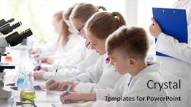  Presentation with education children technology science - Audience pleasing slide deck consisting of laboratory and writing to workbook backdrop and a light gray colored foreground