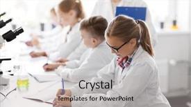  Presentation with art stem education science technology - Slide deck enhanced with laboratory and writing to workbook background and a light gray colored foreground