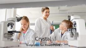  Presentation with education children technology science - Slide deck with laboratory and writing to workbook background and a light gray colored foreground