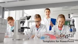  Presentation with education children technology science - Audience pleasing slide deck consisting of laboratory and writing to workbook backdrop and a light gray colored foreground