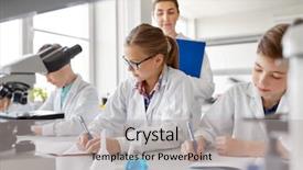  Presentation with children education - Beautiful PPT theme featuring laboratory and writing to workbook backdrop and a light gray colored foreground