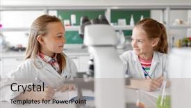  Presentation with children education - Theme having laboratory and writing to workbook background and a light gray colored foreground