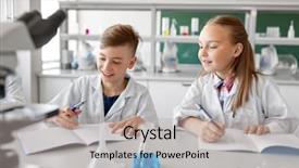 Presentation with children education - Amazing presentation having laboratory and writing to workbook backdrop and a light gray colored foreground