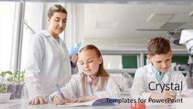  Presentation with backgound of education children art cryst - Audience pleasing PPT layouts consisting of laboratory and writing to workbook backdrop and a coral colored foreground