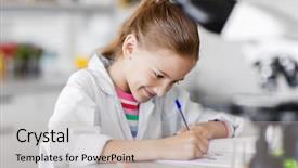  Presentation with chemistry - PPT layouts consisting of laboratory and writing to workbook background and a soft green colored foreground