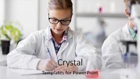  Presentation with children education - Presentation theme having laboratory and writing to workbook background and a light gray colored foreground