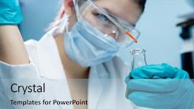  Presentation with medical assistant - Beautiful PPT theme featuring medical specimen - laboratory assistant at chemistry lab backdrop and a light blue colored foreground