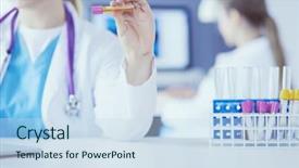  Presentation with test tube laboratory - Slides with laboratory assistant holding test tube background and a sky blue colored foreground