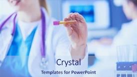 Presentation with test tube laboratory - PPT theme having laboratory assistant holding test tube background and a sky blue colored foreground