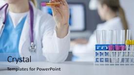  Presentation with test tube laboratory - Presentation theme featuring laboratory assistant holding test tube background and a light blue colored foreground