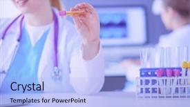  Presentation with test tube laboratory - Presentation enhanced with laboratory assistant holding test tube background and a light blue colored foreground