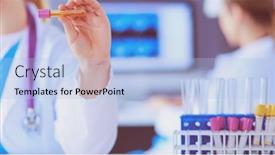  Presentation with test tube laboratory - PPT theme enhanced with laboratory-assistant-holding-test-tube background and a light blue colored foreground