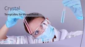  Presentation with medical assistant - Colorful slides enhanced with laboratory assistant making medical test in laboratory backdrop and a light blue colored foreground