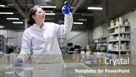  Presentation with lab coat - Amazing theme having laboratory-brunette-woman-in-white backdrop and a gray colored foreground