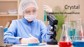  Presentation with tubes - Beautiful PPT theme featuring laboratory chemistry - lab chemist working with microscope backdrop and a lemonade colored foreground