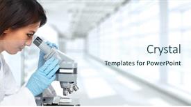  Presentation with investigation - Colorful PPT theme enhanced with background investigation - chinese scientist woman with microscope backdrop and a sky blue colored foreground