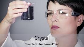  Presentation with research development - Colorful slide set enhanced with laboratory female personel on research backdrop and a  colored foreground