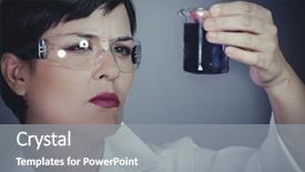  Presentation with research development - Amazing slide deck having laboratory female personel on research backdrop and a gray colored foreground