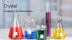  Presentation with flasks - Cool new PPT theme with laboratory flasks and beakers backdrop and a light blue colored foreground