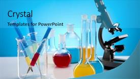  Presentation with flasks - Presentation with laboratory flasks containing liquid color background and a  colored foreground