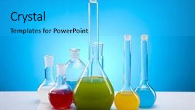  Presentation with flasks - Audience pleasing presentation theme consisting of laboratory flasks containing liquid color backdrop and a  colored foreground