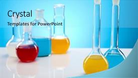  Presentation with flasks - Presentation theme enhanced with laboratory flasks containing liquid color background and a  colored foreground