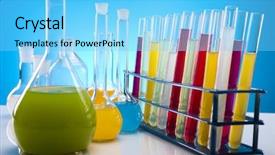  Presentation with flasks - Slides consisting of laboratory flasks containing liquid color background and a  colored foreground