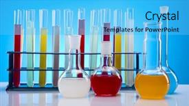  Presentation with flasks - Colorful slides enhanced with laboratory flasks containing liquid color backdrop and a  colored foreground