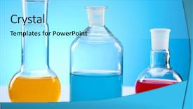  Presentation with flasks - Theme with laboratory flasks containing liquid color background and a  colored foreground