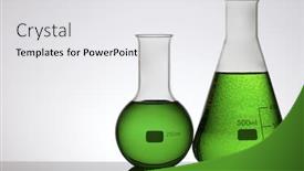  Presentation with flasks - Amazing PPT theme having laboratory flasks filled with colored liquid backdrop and a white colored foreground