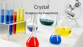  Presentation with chemistry - Beautiful presentation theme featuring laboratory glassware - chemistry test research backdrop and a light gray colored foreground