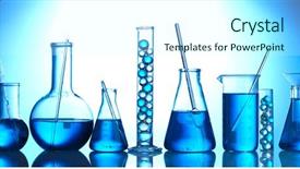  Presentation with glassware - Presentation design enhanced with laboratory glassware - test-tubes with blue liquid background and a cool aqua colored foreground