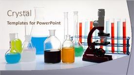  Presentation with liquid - Presentation having laboratory glassware containing colorful liquid background and a sky blue colored foreground