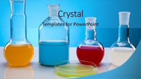  Presentation with glassware - PPT theme featuring laboratory glassware containing colorful liquid background and a  colored foreground