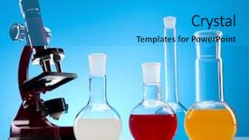  Presentation with glassware - Cool new presentation theme with laboratory glassware containing colorful liquid backdrop and a  colored foreground